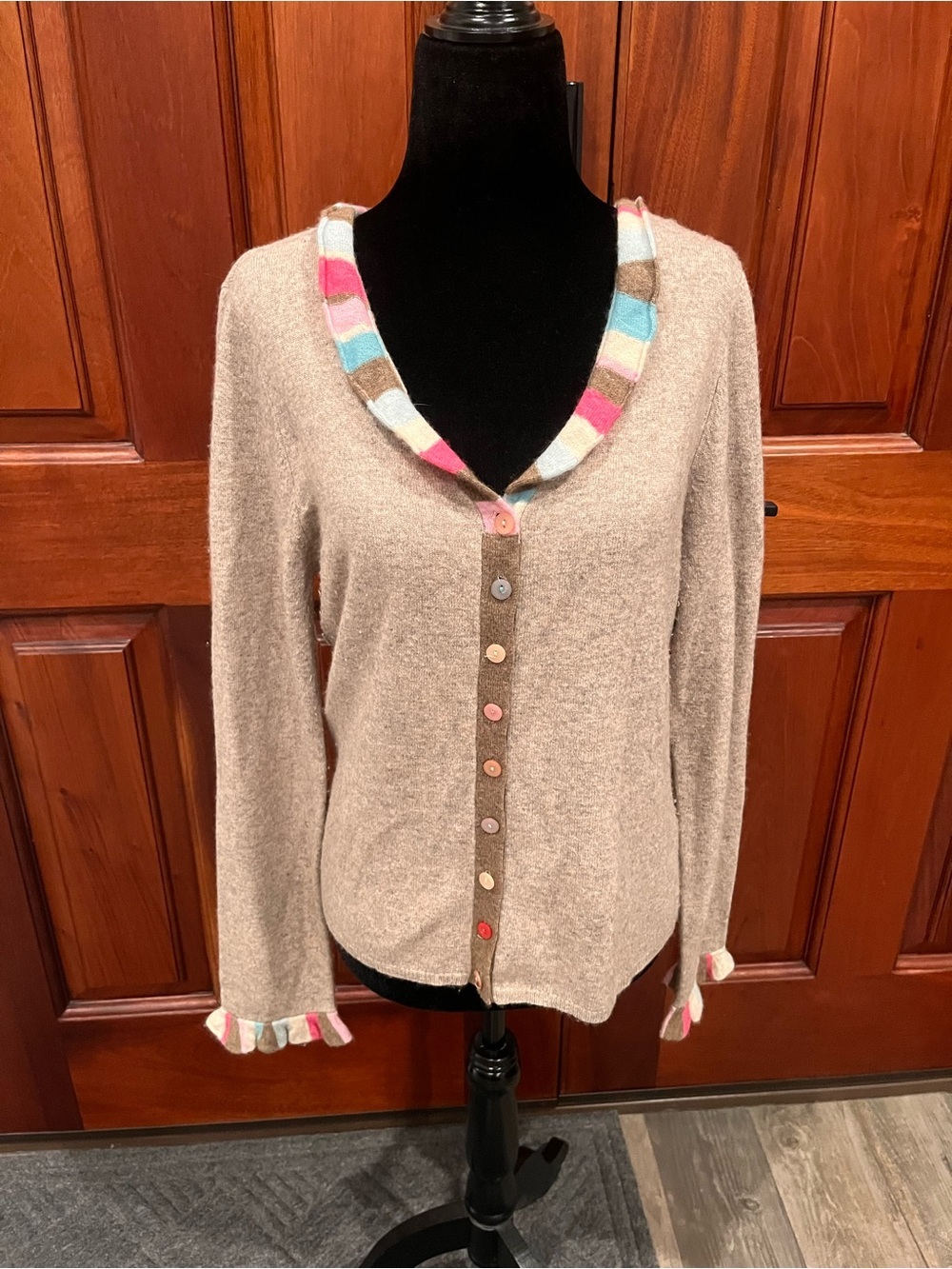 Sleeping on Snow Anthropologie Cashmere Angora Cardigan Sweater Size L Striped